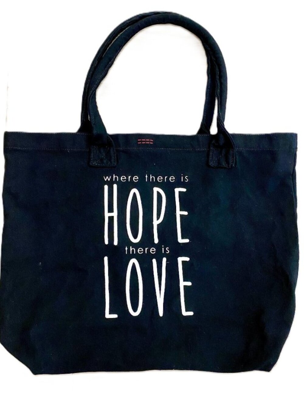 Philosophy + Peace Love World Black Canvas Tote Bag "Where There Is Hope"
